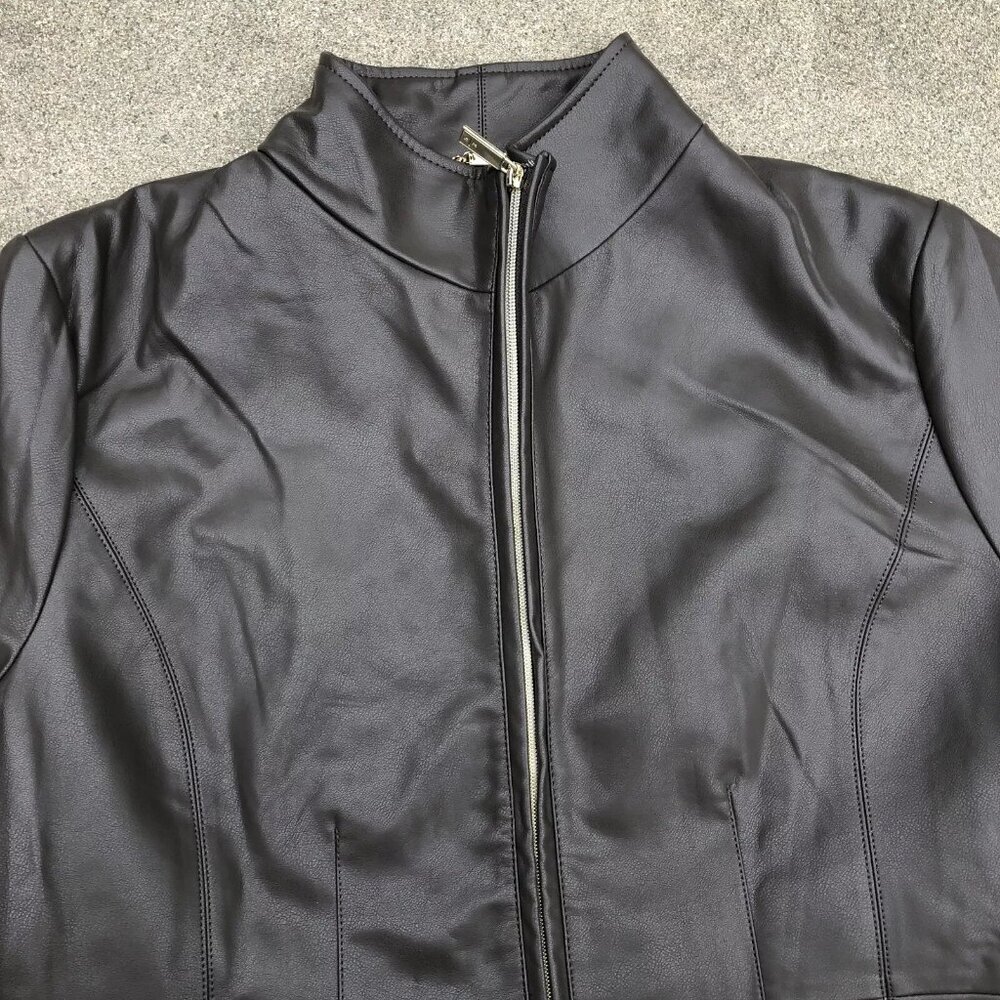 KENNETH COLE Vegan Leather Jacket Women's XL Brown Full Zip Moto Biker​​​ - Picture 2 of 9